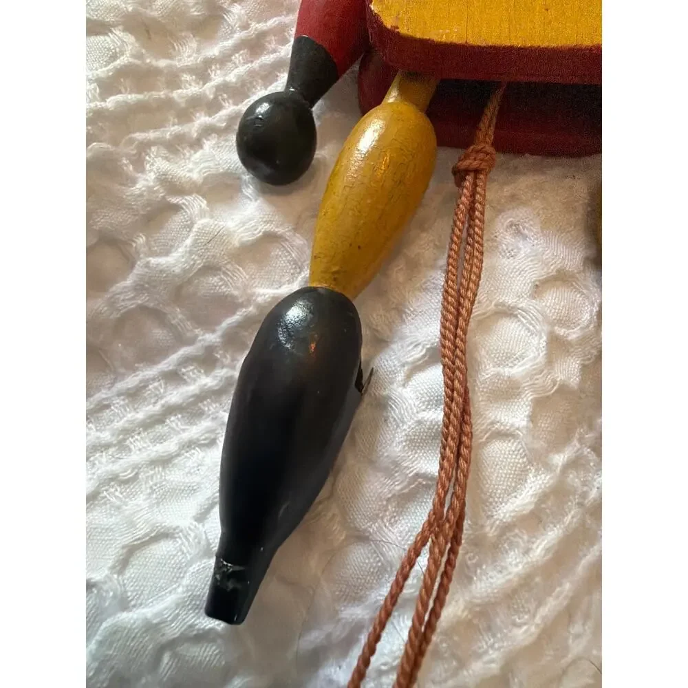 Vintage Wooden Jumping Jack Cat Pull String Hand Painted Folk Art Toy 7